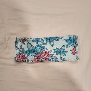 Zaful Floral Bandeau Bikini Top - Blue & Pink Floral - Size Small